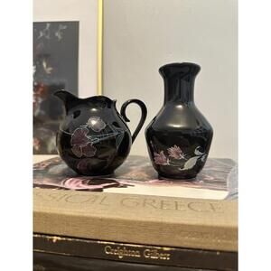 Set of Two Bud Vases Mikasa Rondo Tango and Vintage Mini Black Porcelain Vase